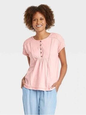 Knox Rose Light Pink Short Sleeve Henley Top